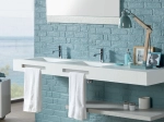 Plan vasque Design, fabrication sur mesure, Largeur 120 à 200 cm x Profondeur 40 à 60 cm, résine minérale ACRYSTONE® SOLID-SURFACE Finition lisse blanc mate, Livraison Offerte et Rapide.